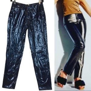 Y2K Le Chateau Metallic Blue Pleather Skinny Pants